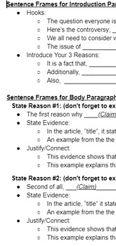 Preview of Sentence Frames for Argumentative Writing