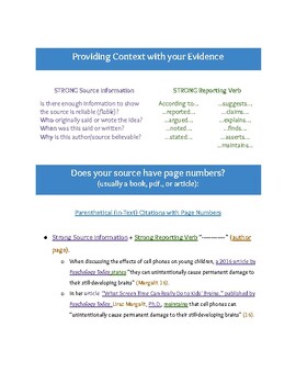 Preview of Sentence Frames for Quoting Research (MLA)