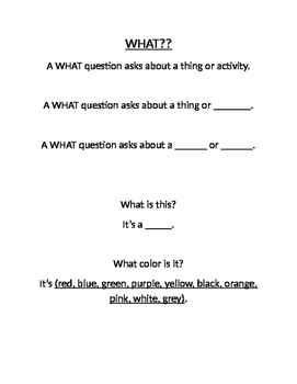 Preview of Sentence Frames for Teaching WH-Questions