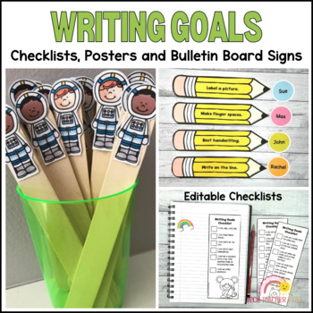 Preview of Writing Goals Posters Bulletin Board and Checklists Editable