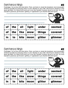 sentence ninja 101 sentence building ela games by joshs materials