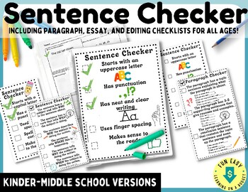 Preview of Sentence, Paragraph, and Essay Checkers for Kindergarten through Middle School!