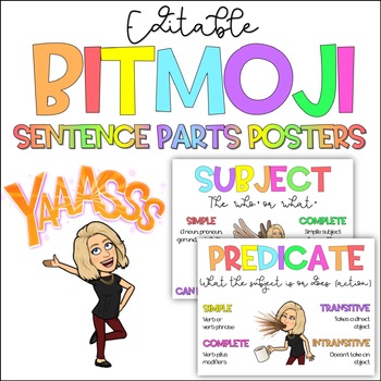 Preview of Sentence Parts Posters - Subject, Predicate, Complements - Add Your Bitmoji!