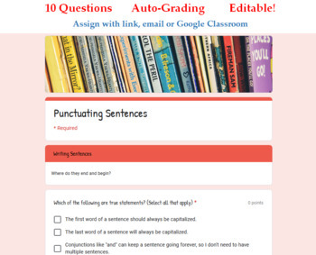 Preview of Sentence Punctuation Quiz - Digital Google Forms™ Assessment - Distance Learning