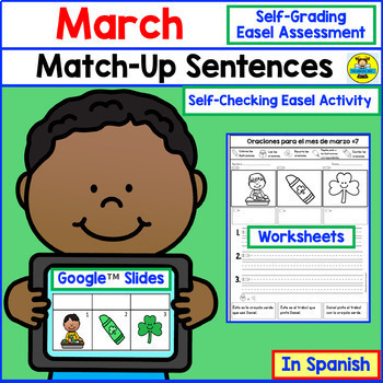 Preview of March Sentence Activities in Spanish - Cut and Paste, Reading, and Writing