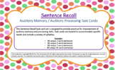 Sentence Recall Auditory Memory / Auditory Processing Task Cards