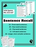 Sentence Recall for Speech Therapy Digital or printable