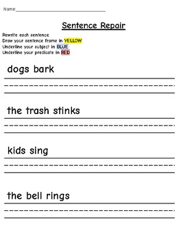Sentence Repair by Mrs Modified | TPT