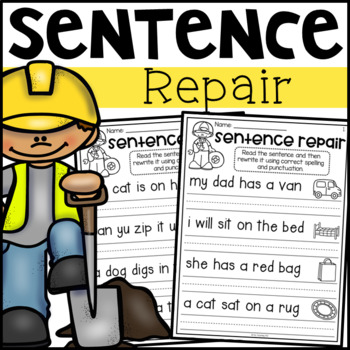 Preview of Sentence Repair Worksheets - Editing Capitals, Spelling and Punctuation