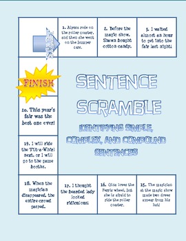 Preview of Sentence Scramble Board Game: Simple, Compound, and Complex Sentences