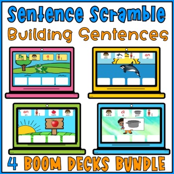 Preview of Sentence Scramble Building Sentences Boom Cards Bundle Special Education