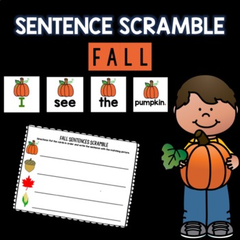 Preview of Fall Sentence Scramble | Centers| Kindergarten