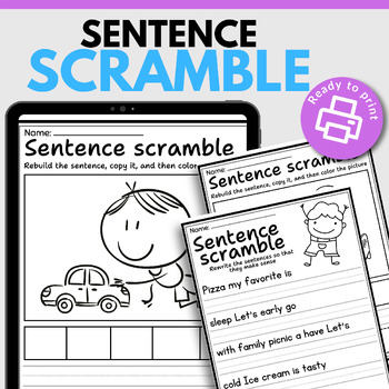 Preview of Sentence Scramble Worksheets - Build a Sentence - Cut and Paste for K, 1st Grade