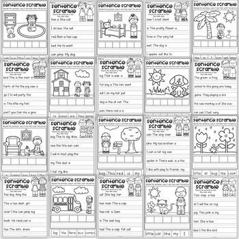 Sentence Scramble Worksheets - Kindergarten Literacy Centers - Distance