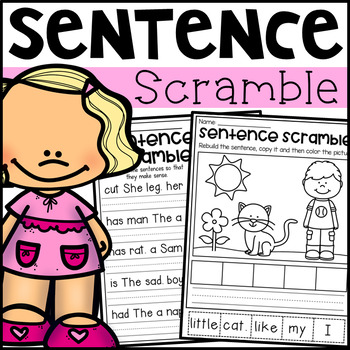 Preview of Sentence Scramble Worksheets - Kindergarten Literacy Centers