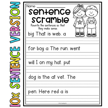 sentence scramble worksheets kindergarten literacy centers by my teaching pal