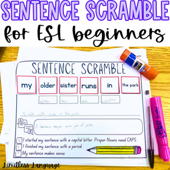 Preview of Sentence Scramble activity for ESL beginners grades 4-8, Family themed