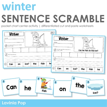 Preview of Winter Sentence Scramble with Cut and Paste Worksheets