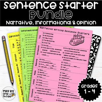 Preview of Narrative, Informational & Opinion Writing Sentence Starter Cheat Sheet Bundle