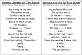 Sentence Starter Task Card for Text Details