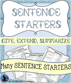 Preview of Sentence Starters for Cite, Extend, and Summarize RACES PARAGRAPHS
