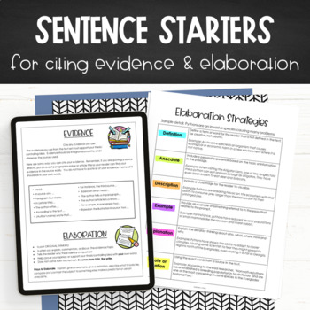 Preview of Sentence Starters for Citing Textual Evidence and Elaborating Upper Elementary