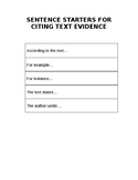 Sentence Starters for Text Evidence