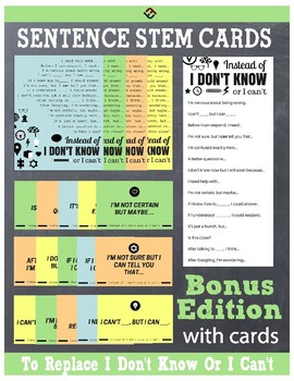 Preview of Sentence Stems To Replace 'I Don't Know' or 'I Can't' (With Bonus Cards!)