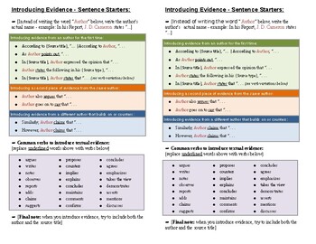 Preview of Sentence Starters: Introducing Evidence / Elaboration Techniques - Printable