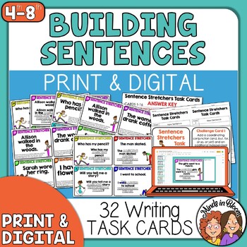 Preview of Sentence Building Task Cards | Print & Digital | Writing Better Sentences