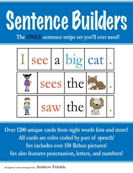 Preview of Sentence Strips - Over 1200 words all parts of speech rebus pictures and more!