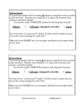 sentence structure practice spanish ar verbs sentence strips tpt