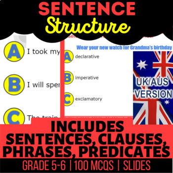 Preview of Sentence Structure Activities: Types of Sentences, Clauses UK/AUS Spelling