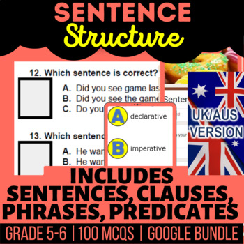 Preview of Sentence Structure Fillable, Editable Presentations, Self Grading UK/AUS English
