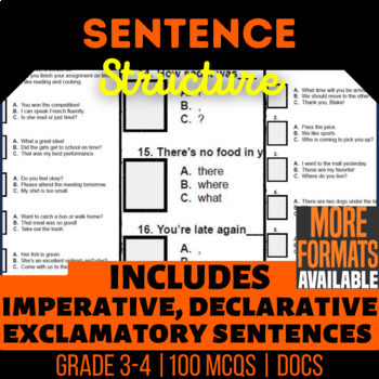 Preview of Sentence Structure Google Docs Worksheets | 3rd-4th Grade Digital Resources