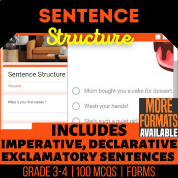 Preview of Sentence Structure Google Forms | Declarative Interrogative Imperative Fragments