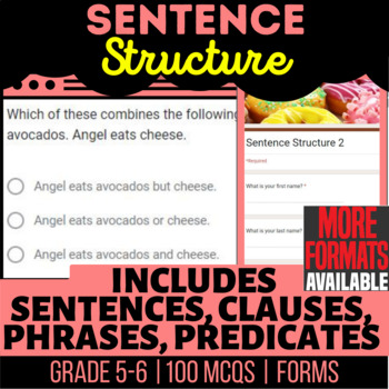 Preview of Sentence Structure Google Forms | Types of Sentences Clauses Phrases Predicates