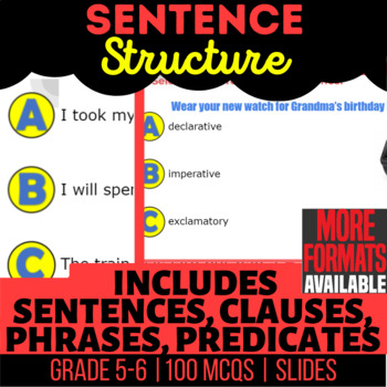 Preview of Sentence Structure Google Slides | Types of Sentences Clauses Phrases Predicates