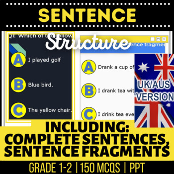 Preview of Sentence Structure Interactive Review Fragments, Types, Subjects UK/AUS Spelling