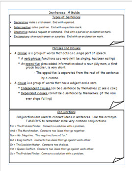 Preview of Sentence Structure Notes