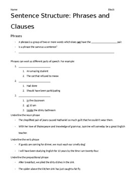 Preview of Sentence Structure PPT Guided Notes