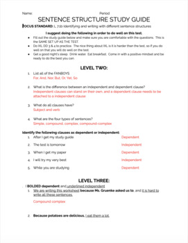 Preview of Sentence Structure Quiz & Study Guide Bundle *Editable*