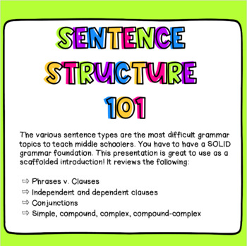 Sentence Structure/ Sentence Types 101 by Myra in the Middle | TPT