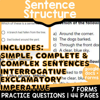 Preview of Sentence Structure Simple Compound Complex Worksheets Forms Digital Resources
