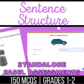 Preview of Sentence Structure Standalone Easel Assessments Fragments, Types, Subjects