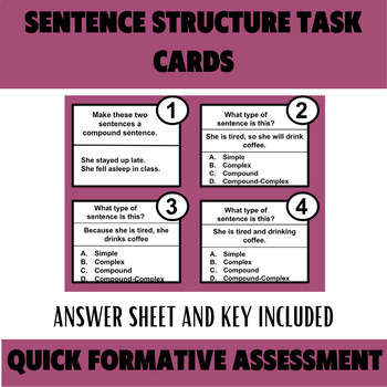 Preview of Sentence Structure Task Cards | Simple, Compound, Complex, and Compound-Complex
