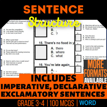 Preview of Sentence Structure Word Worksheets Incl Declarative Interrogative 3rd 4th Grade