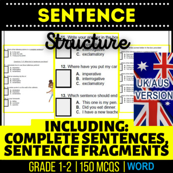 Preview of Sentence Structure Workbook Fragments, Types, Subjects UK/AUS English Year 2-3