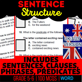 Preview of Sentence Structure Workbook Sentence Types, Clauses, Phrases UK/AUS English