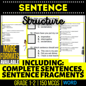 Preview of Sentence Structure Word Worksheets Incl Fragments Types Subjects K 1st 2nd Grade